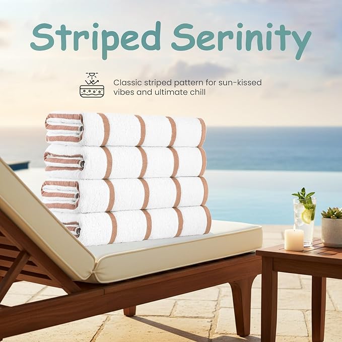 CASA COPENHAGEN Cabana Pool 4Pcs 100% Egyptian Cotton Large Designer Beach Towels Gift Set- White Cream, 500GSM, 55"x27", 4 Beach Bath Towels (Box Pack, Set for Women & Men)