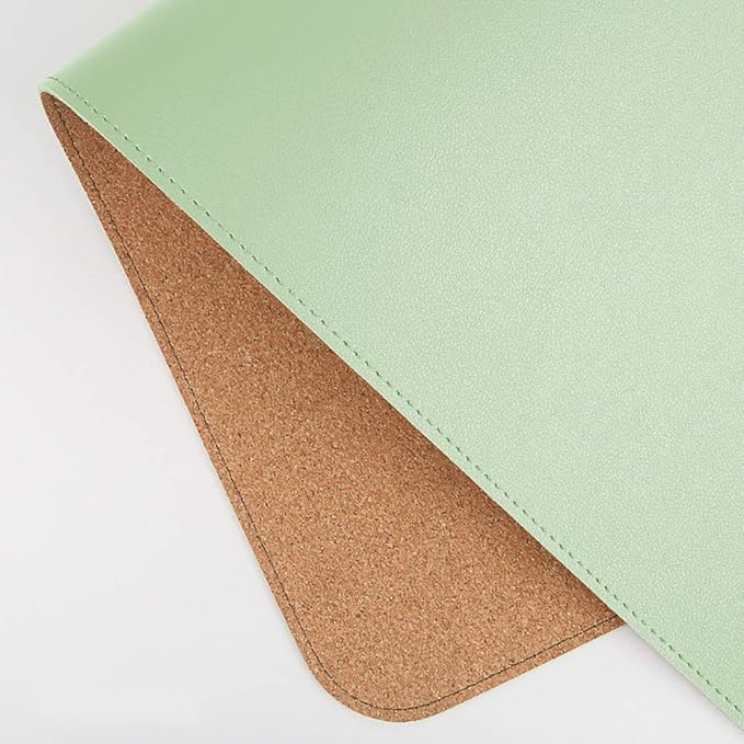 Ruby Lil Natural Cork & Leather Desk Writing Mat, Dual Use Desk Matt for Desktop,Multifunctional Office Desk Pad, PU Leather Mouse Pad,Light Green,31"x 16"