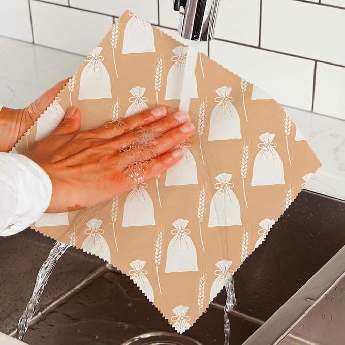 Reusable Beeswax Wrap, 9 Pack Sheets for Bread, Fruit, Bowl, Organic, Sustainable, Zero Waste, Plastic-Free Food Storage, 1XL, 3M, 5S, Flour Sack and Gingham Pattern
