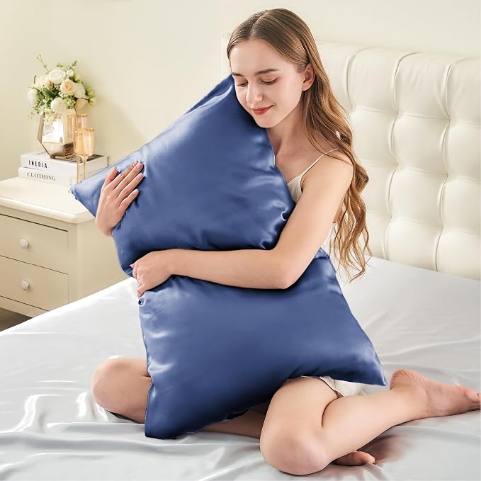 INFIIXSO Mulberry Silk Pillowcase for Hair and Skin, Silk Pillow Cases Queen Size with Hidden Zipper 20x30 Inches, Extraordinary Smooth and Soft Cooling Pillow Cases for Hot Sleepers(Navy, 1 Pack)