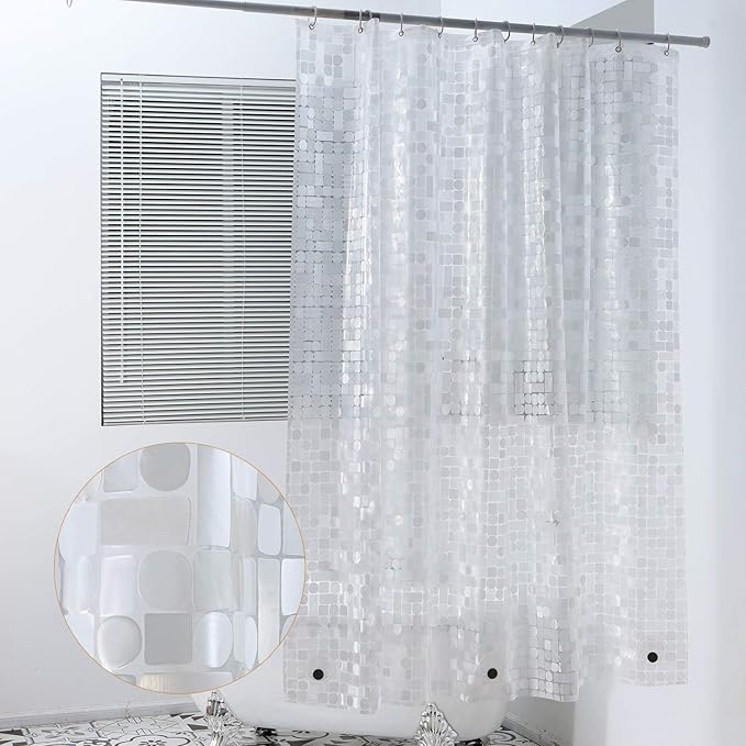 WELTRXE Extra Long Shower Curtain Liner, 72 x 78 Inch EVA 8G Waterproof Plastic Bathroom Shower Curtain with 3 Magnets, Heavy Duty, No Smell, Chlorine Free with 12 Hooks