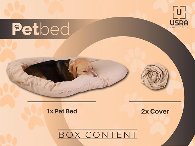 USRA 100% Cotton Orthopedic Pet Bed Gift Set with 2 Covers 28"x20" Dog Cat Recovery Pillow Hypoallergenic Natural Oeko-TEX Certified Comfy Kennel Pillow - Pink Saturn Colors