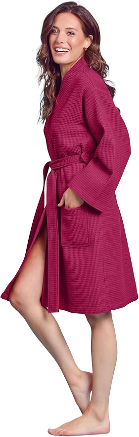 Soft Touch Linen Women's Kimono Waffle Robe-Luxurious & Absorbent & Quick Dry-Cotton & Polyester Blend