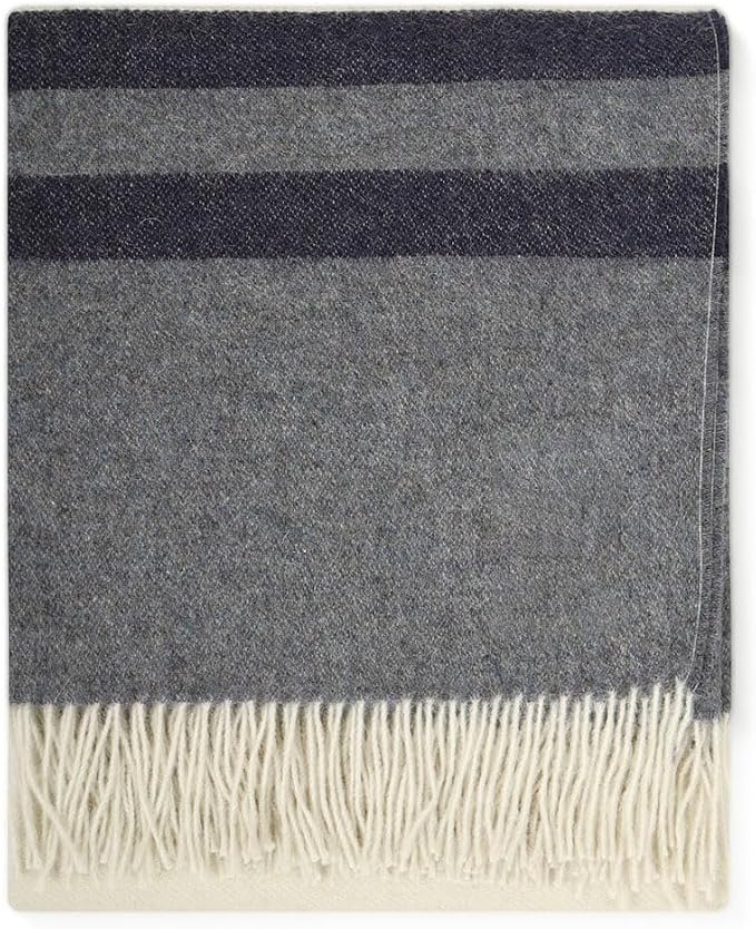 Superfine Alpaca Wool Throw Blanket - Lightweight Alpaca Merino Wool Throw Blankets | Soft Peruvian Alpaca Blanket Wool Blanket Striped Design 63" x 52" (Ivory/Blue Jean/Navy Blue)