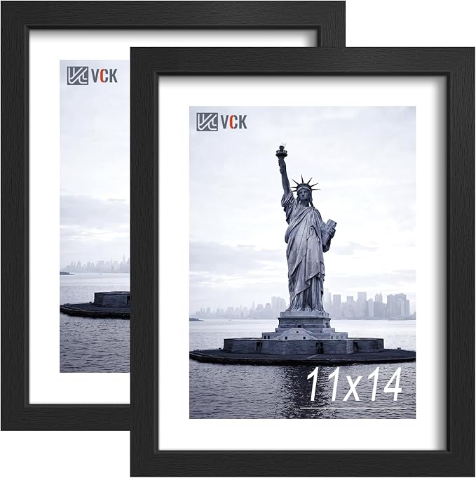 VCK 11x14 Picture Frame Black - 2 Pack, Gallery-Quality Wood Poster Frames, 1.1-Inch Wide Border, Polished Plexiglass, Vertical or Horizontal Wall Display for Photo/Certificates/Prints, Black