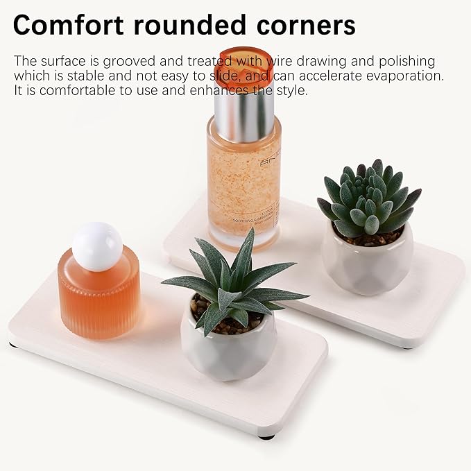 NiuYichee 2 Pcs Water Absorbing Stone Trays, Kitchen/Bathroom Sink Soap Dish, Diatomite Tray Used for Hand Soap & Cosmetic Bottles in The Modern Home, 4" W x 8.3" L, White