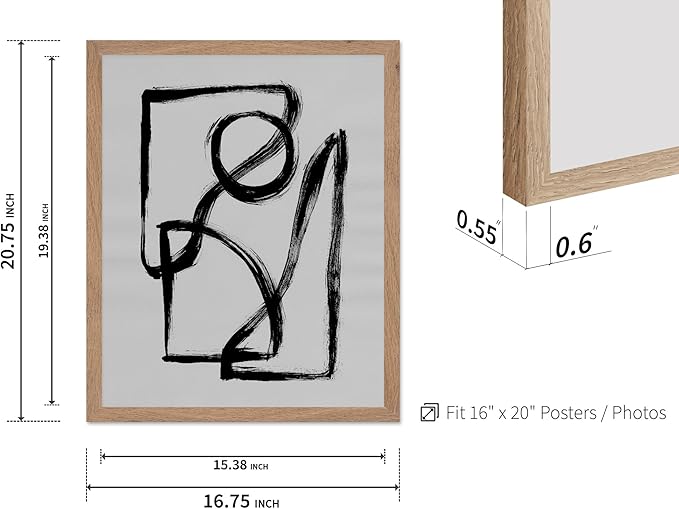 Monem Art Black and White Abstract Line Art Print - Minimalist Monochrome Brushstroke Art Poster - Wall Decor for Living Room, Bedroom or Office - 16x20 Beige Framed Wall Art by Mareike Bohmer
