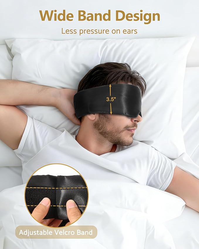 BeeVines 100% 22 Momme Silk 3D Sleep Mask for Men & Women, Luxury Silk 3D Contoured Eye Mask for Lash Extensions, Zero Pressure on Eyes & Blackout for Sleeping, Travel, with Adjustable Band