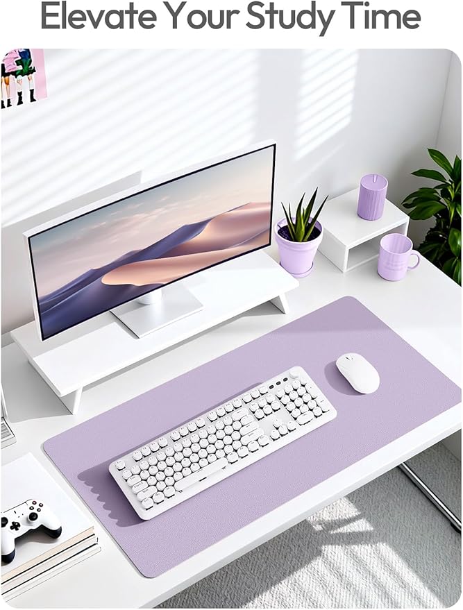 YSAGi Leather Desk Protector, Office Mat, Large Mouse Mat, Non-Slip PU Leather Blotter, Laptop Desk Mat, Waterproof Writing Pad for Office and Home(Light Purple, 40" x 24")