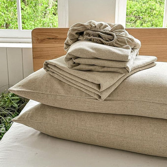 NSNLGSGC 100% French Linen Sheets King Size, 4 Piece Pure Linen Bed Sheet Set, Breathable, Cooling & Durable, Soft Washed Natural Flax Bedding with 16 Inch Deep Pocket, All Season Use(King, Linen)