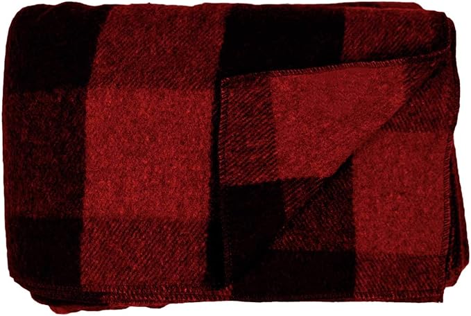Lodge Twin Blanket - 80% Recycled Wool - Buffalo Plaid - Warm Throw Blanket - Thick - Washable - 65W x 90L - Red and Black Plaid