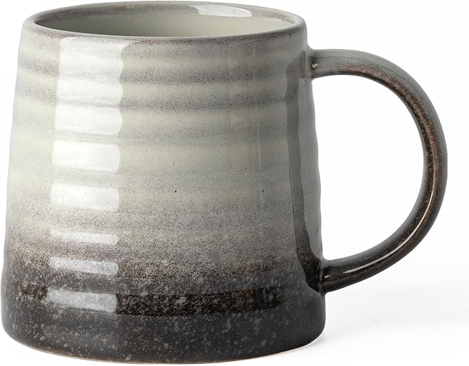 15.5 Oz Large Reactive Glaze Ceramic Mug, Heavy Weighted Stoneware Coffee Cup, Wide Base, Thick Wall Big Tea Cup with Custom Package Box, Microwave & Dishwasher Safe (Grey Black)