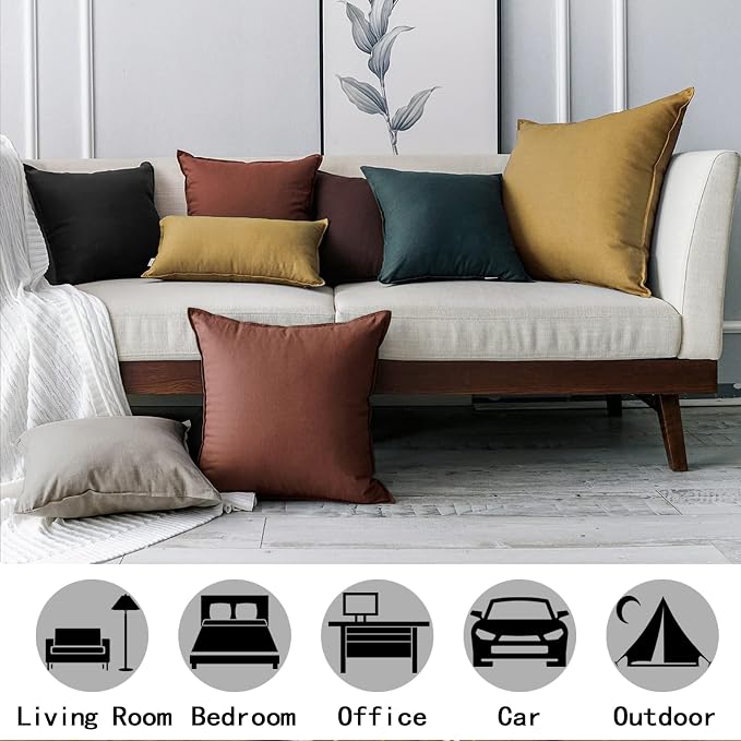 Jeanerlor Pack of 2 24 x 24 Inch Cotton Linen Soft Soild Decorative Square Throw Pillow Covers Green Cushion Case Set for Bedroom/Sofa/Car 60 x 60 cm,Earth Yellow