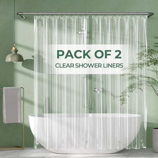 AmazerBath Shower Curtain Liner 2 Pack, 72 x 65 Inches PEVA Plastic Shower Liner with 3 Weighted Stones and 12 Rustproof Metal Grommet, Lightweight Waterproof Shower Curtain - Clear
