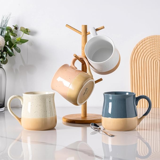 GBhome Ceramic Coffee Mugs Set of 4, 24oz Handmade Large Coffee Mugs Set with Terracotta Underside for Latte/Tea/Beer/Hot Cocoa/Cappuccino/Soup Dishwasher & Microwave Safe-Multicolor