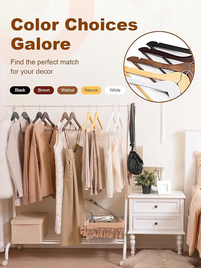 HOUSE DAY Wooden Hangers 30 Pack, Solid Wood Clothes Hangers with Non Slip Pant Bar, Heavy Duty Wooden Coat Hanger for Closet, Smooth Finish Wood Hangers for Shirts, Suits Jackets, Dress, Natural