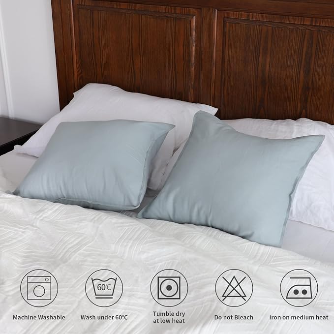 Simple&Opulence Linen Throw Pillow Covers 18x18 Inch Set of 2 Flax Cotton Blend Solid Color Decorative Square Cushion Cover for Couch Sofa Office Soft Breathable Farmhouse - Dusty Blue