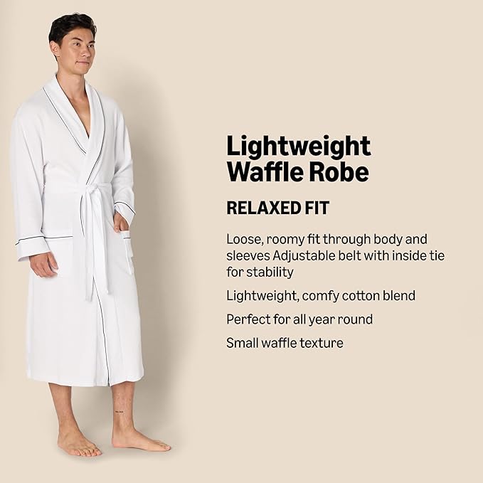Amazon Essentials Men's Lightweight Cotton Waffle Bathrobe (Available in Big & Tall)