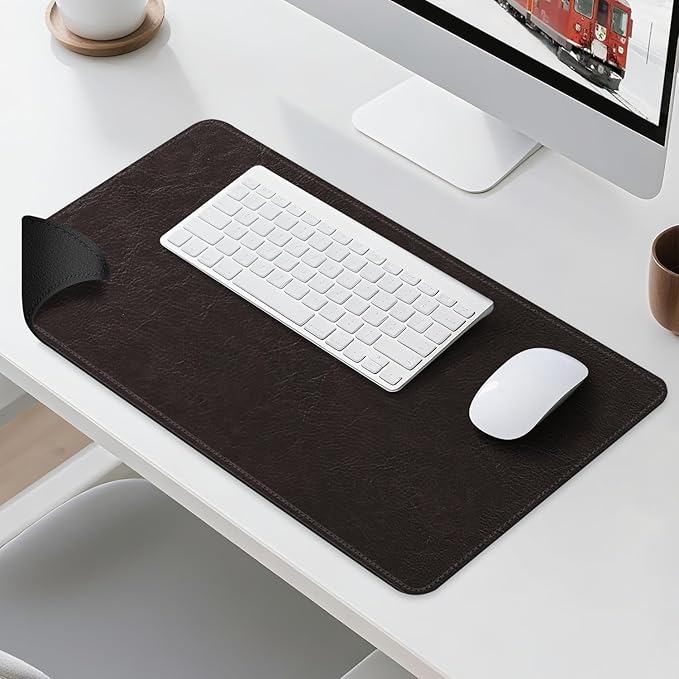 Imitation Crazy Horse Leather Desk Mat - Waterproof Desk Pad - Ideal for Large Mouse Pad and Desk Mats on Top of Desks (deep Coffe+Black, 33"*13")