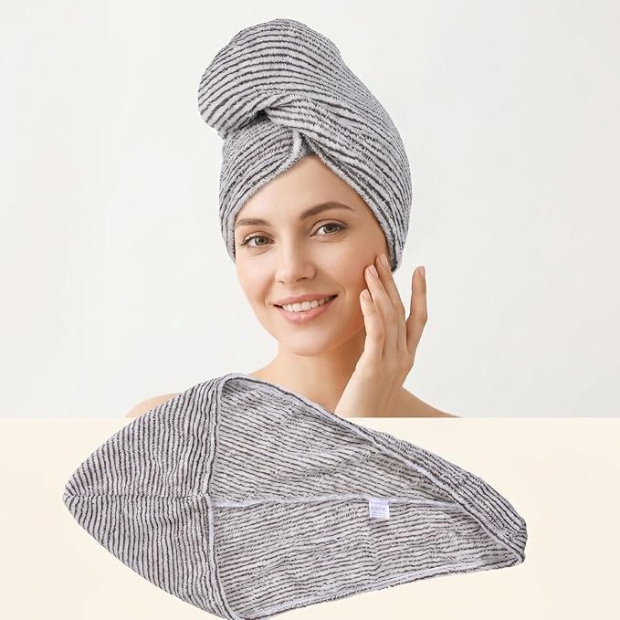 Hair Towel Wrap Microfiber Hair Towel Wrap for Women Anti-Frizz Absorbent Quick Drying Turban Drying Towels for Long Curly Thick Hairs Black & White Striped 25.59 x 7.87 Inches