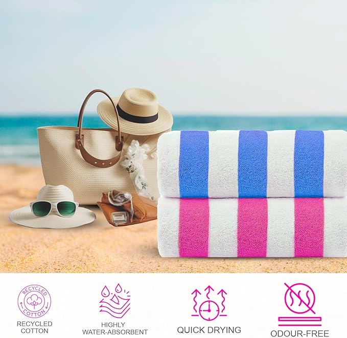CASA COPENHAGEN Cabana Beach Towels Designed in Denmark Rough and Tough, Quick Dry, for Pool, Bath & Shower 30x60 inches 32 Pieces Cotton Beach Bath Towels Set - Turquoise,Royal Blue,Pink,Green