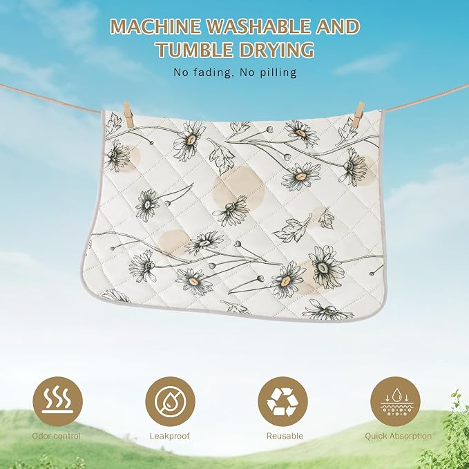 IEUUMLER Washable Pee Pads for Dogs, 2 Pack Non-Slip & Waterproof Pack Whelping Pad, Reusable Washable Puppy Potty Training Pad with Fast Absorbent for Playpen EU007 (Beige Daisy, 24"X18"-2pcs)