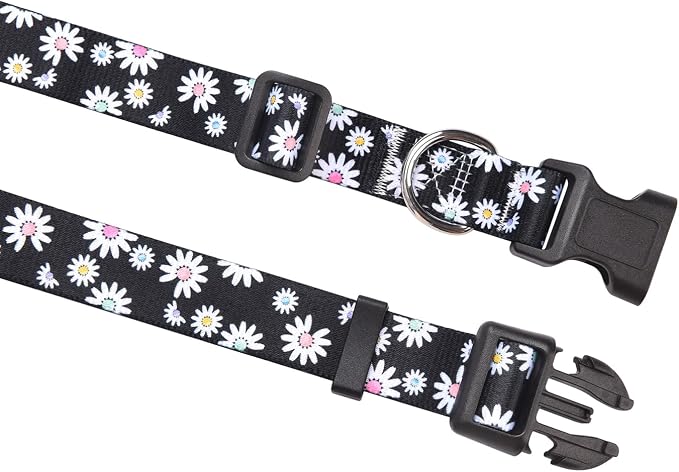 MarukoPet Dog Collar and Leash Set, Adjustable for Small Medium Large Dogs Puppy, Cute Design with Bohemia Floral Tribal Geometric Patterns Boys Girls Dog Collar(Black Daisy Set,S)