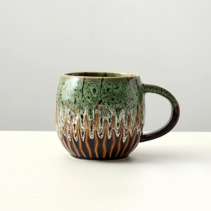 20oz Large Coffee Mug - Unique Handcrafted Look Ceramic Cup, Large Tea Mug, Microwave & Dishwasher Safe (green)