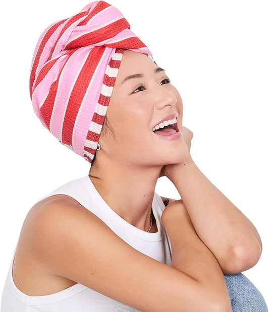 Dock & Bay Turban Hair Towel - for Home & The Beach - Super Absorbent, Quick Dry - Cherry Bomb