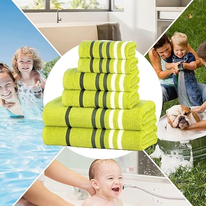 CASA COPENHAGEN Exotic 6Pcs 100% Egyptian Cotton Towels Gift Set- Lime Green, 550GSM, 2Bath 2Hand 2Washcloths, Towels for Bathroom (Box Pack, Set for Women & Men)