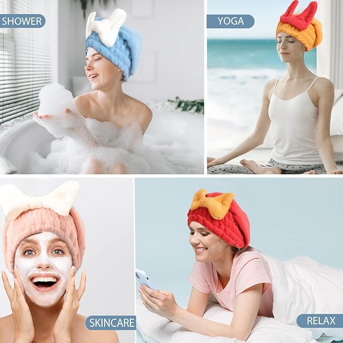 Microfiber Hair Drying Caps for Women Pink | Ultra Absorbent Hair Towels Wrap Turban,Microfiber Bath Towels Bow Shower Cap for Wet Hair,Great Hair Products Gift for Girls