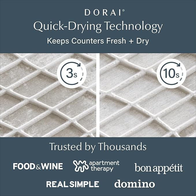 Dorai Home Collapsible Dish Drying Rack with Stone Dish Pad - Kitchen Counter Set with Diatomaceous Earth Stone Dish Mat for Quick Drying - Space-Saving Design - Original 19.9"x15.2", Sandstone