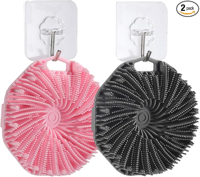 2Pcs Silicone Body Scrubber,Exfoliating Body Scrubbers for use in Shower,Silicone Body Brush for Showering and Anti-Slippery Handles for All Skin Types,Eco Friendly Shower Scrubber for Body (Pink)