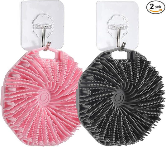 2Pcs Silicone Body Scrubber,Exfoliating Body Scrubbers for use in Shower,Silicone Body Brush for Showering and Anti-Slippery Handles for All Skin Types,Eco Friendly Shower Scrubber for Body (Pink)