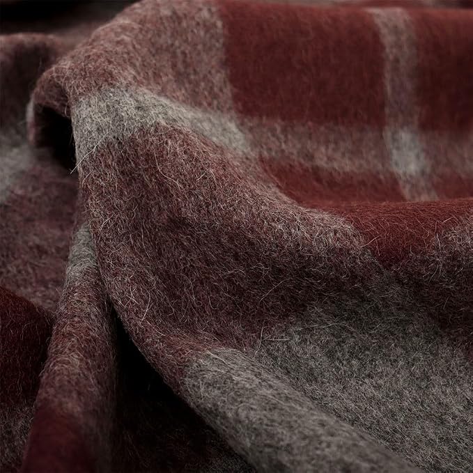 Superfine Alpaca Wool Throw Blanket - Lightweight Alpaca Merino Wool Throw Blankets | Soft Peruvian Alpaca Blanket Wool Blanket Scottish Design 70" x 60" (Dark Burgundy/Charcoal Gray/Gray)