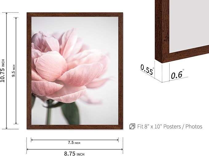 Monem Art Soft Pink Peony Macro Photography Print - Minimalist Floral Art Poster - Wall Decor for Living Room, Bedroom or Office - 8x10 Brown Framed Wall Art by Mareike Bohmer