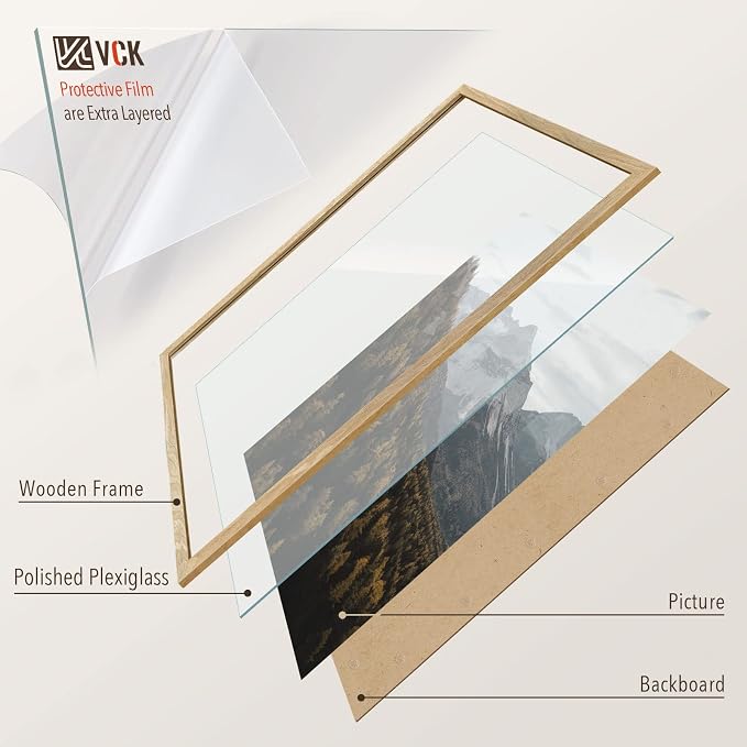 VCK 27x40 Poster Frame Natural Solid Wood 3 Pack, Exclusive Wood Grain Wall Hanging Picture Frame for Home Decoration