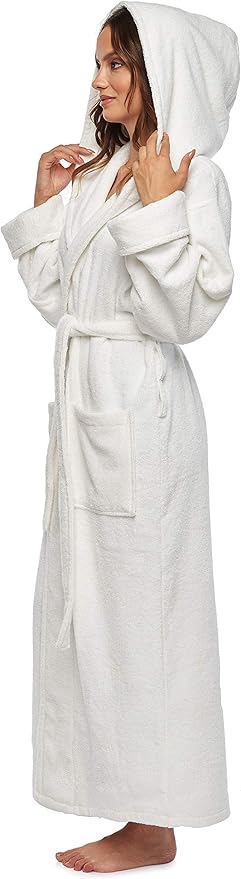 Arus Women's GOTS Certified Organic Cotton Hooded Full Length Turkish Bathrobe