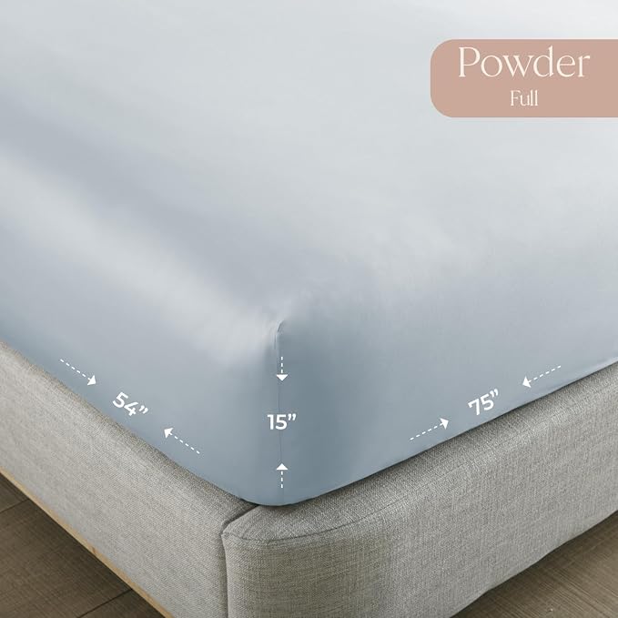 Whisper Organics, Full Bed Sheet - 100% Organic Cotton Fitted Sheet - 300 Thread Count, Fitted Sheet Only - GOTS Certified - Deep Pocket, Powder Blue Color (Full Size)