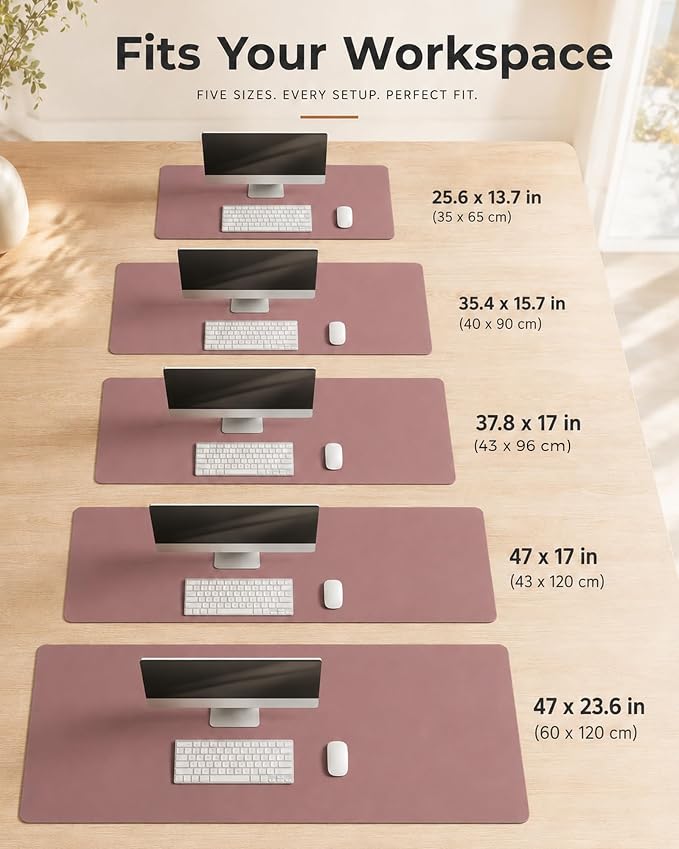 Aothia Dual-Sided Desk Mat, FSC Cork & PU Leather Desk Pad, Large Mouse Pad & Writing Surface for Daily Workspace Setup, Non-Slip Waterproof Desk Protector - 35.4" x 15.7", Pale Mauve
