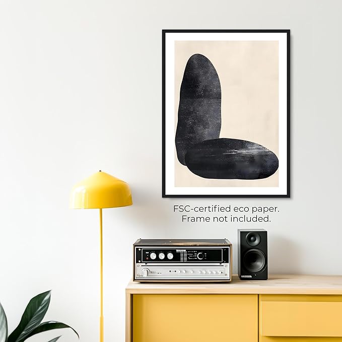 Moonow7 Black Abstract Poster, Neutral Minimalist Wall Art Prints for Bedroom, Living Room, Hallway, Kitchen, and Office, Modern Scandinavian Pictures for Home Decor, Unframed 12x16” / 30x40 cm