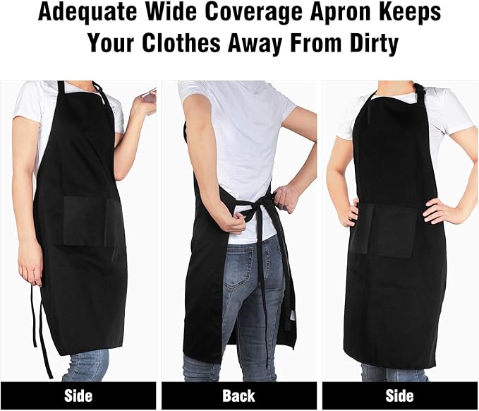 Xornis 2 Pack Bib Aprons with 2 Pockets Kitchen Apron Cooking Chef Black Cotton