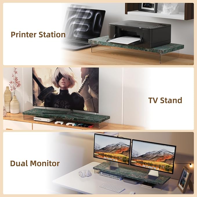 Dual Monitor Stand Riser, 40" Large Computer Monitor Stands for 2 Monitors, Wooden Desktop Organizer Shelf for Office Desk Computer, Laptop, TV, Monitor, Printer