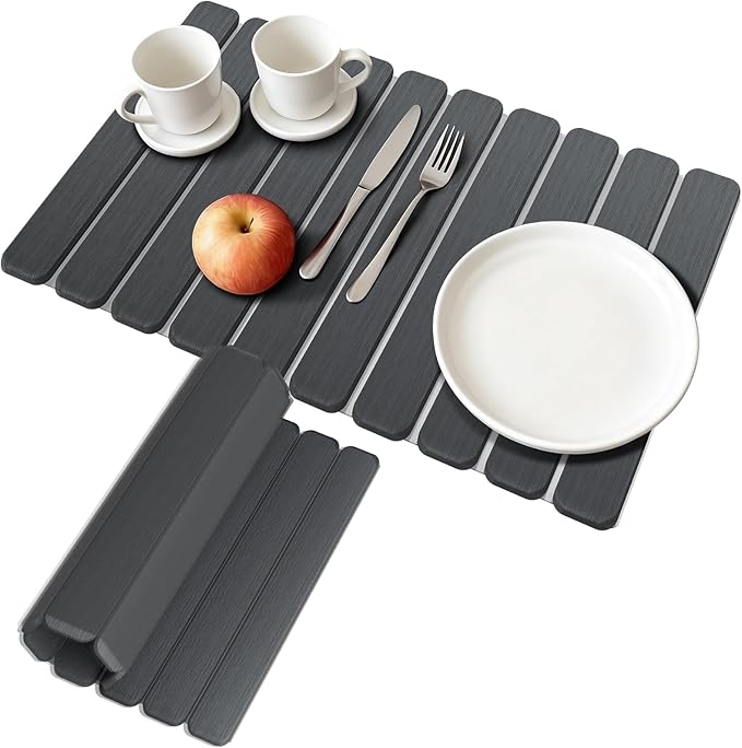 Stone Drying Mat for Kitchen Counter Countertop - Diatomaceous Earth Dish Drying Mat Foldable, Quick Dry Water Absorbent Stone Bath Mat for Bathroom, with Towel Non Slip Pad Sandpapers, 24"×16"
