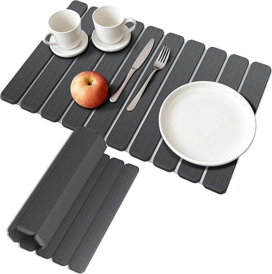 Stone Drying Mat for Kitchen Counter Countertop - Diatomaceous Earth Dish Drying Mat Foldable, Quick Dry Water Absorbent Stone Bath Mat for Bathroom, with Towel Non Slip Pad Sandpapers, 24"×16"