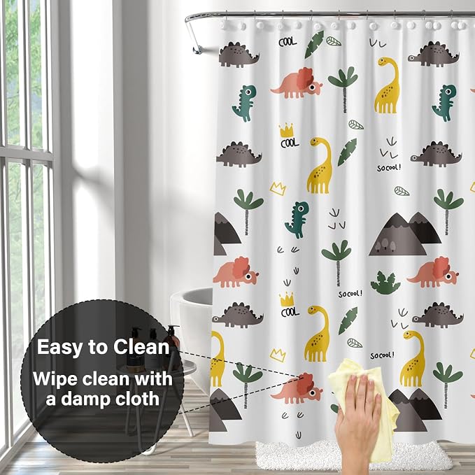 Plastic Shower Liner - Premium EVA 5G Shower Curtain Liner with Rustproof Grommets and 3 Weighted Magnets, Waterproof Shower Curtains for Bathroom (Cartoon Dino, 72" x 72")