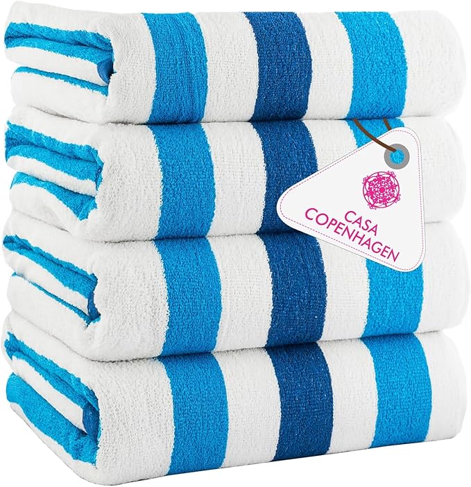 CASA COPENHAGEN Monaco Beach Towels Designed in Denmark Rough and Tough, Quick Dry, for Pool, Bath & Shower 30x60 inches 4 Pieces Cotton Beach Bath Towels Set - Navy Blue