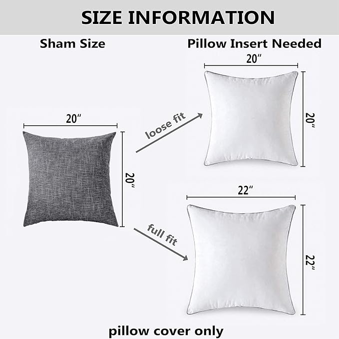 Kevin Textile Star Linen Soft Pillow Covers, Square Decorative Throw Cushion Case, Farmhouse Pillowcase for Couch Sofa, 20” x 20”(50x50cm), 2 Pcs, Dark Grey