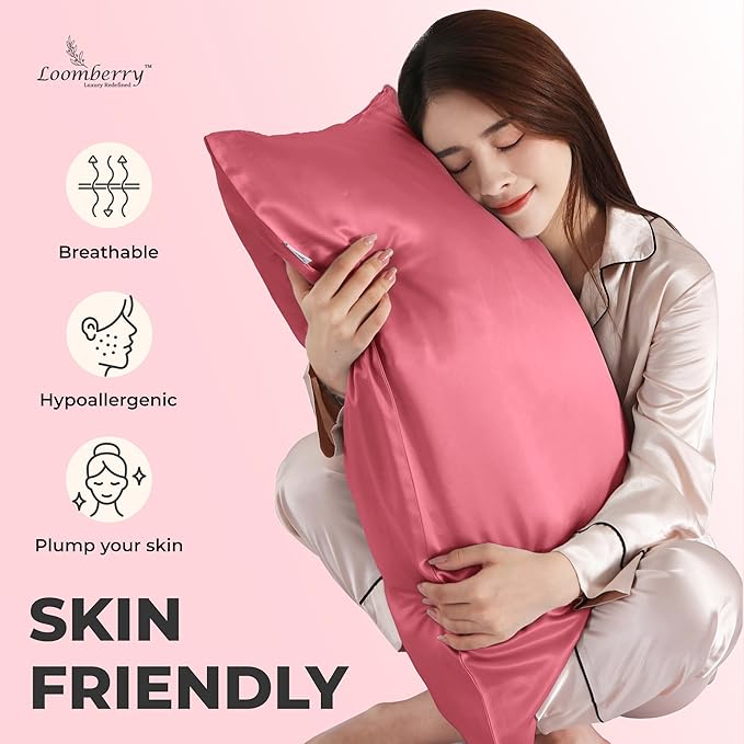 100% Pure Mulberry Silk Pillowcase for Hair and Skin, 6A Grade 22 Momme Silk Pillow Cases with Zipper, Soft Cooling Washable Both Sided Silk Pillow Cover (Rose Pink, Queen 20''x30'')