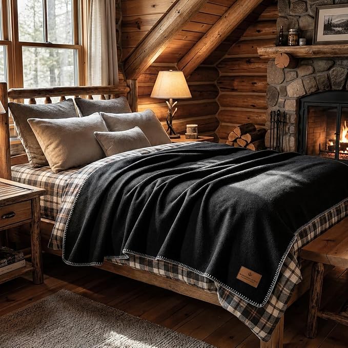 Whispering Winds 100% Wool Blanket, Premium Queen Size (90"x90") | Soft, Warm, Thick, Comfortable, For Bed, Couch, Home, Car, Camping, Outdoors, Survival